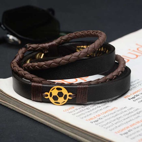 دستبند طلا چرم با پلاک طرح توپ