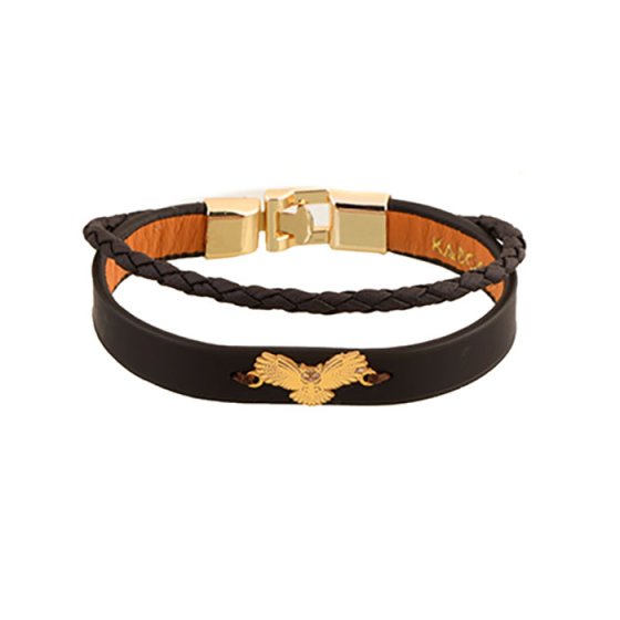 دستبند طلا چرم با پلاک طرح عقاب