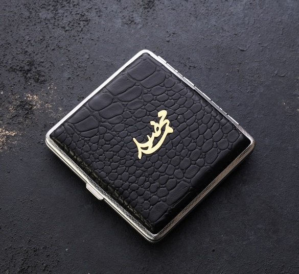 جعبه سیگار طلا چرم اسم محمد رضا