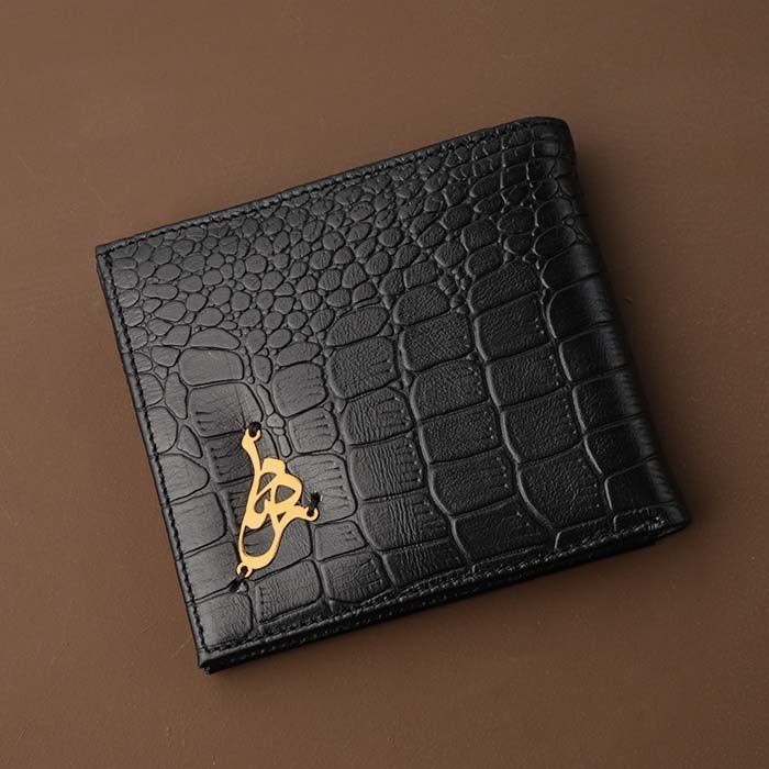 کیف جیبی مردانه چرم طبیعی با پلاک طلا اسم رضا