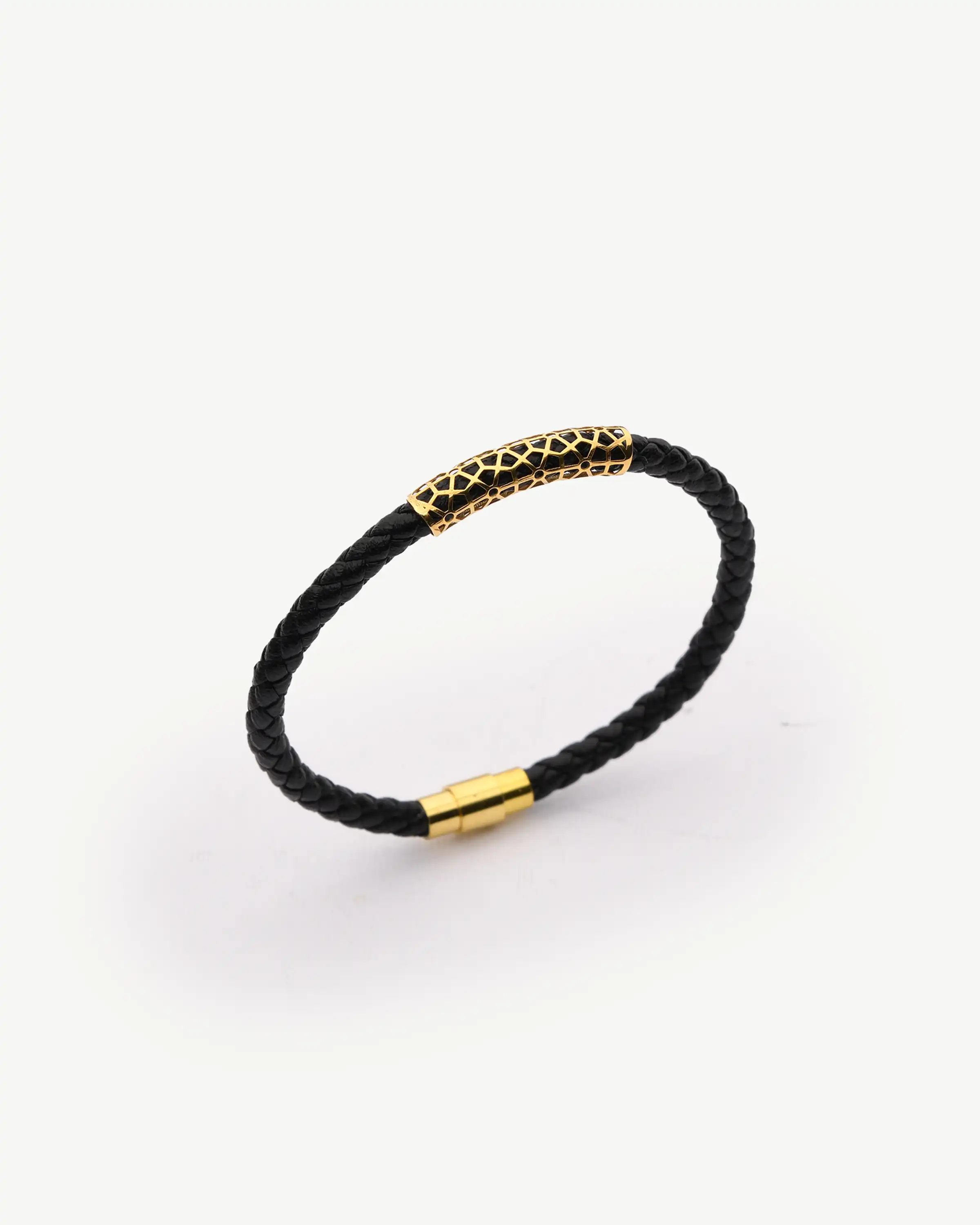 دستبند مردانه طلا چرم طرح فیوژن 2