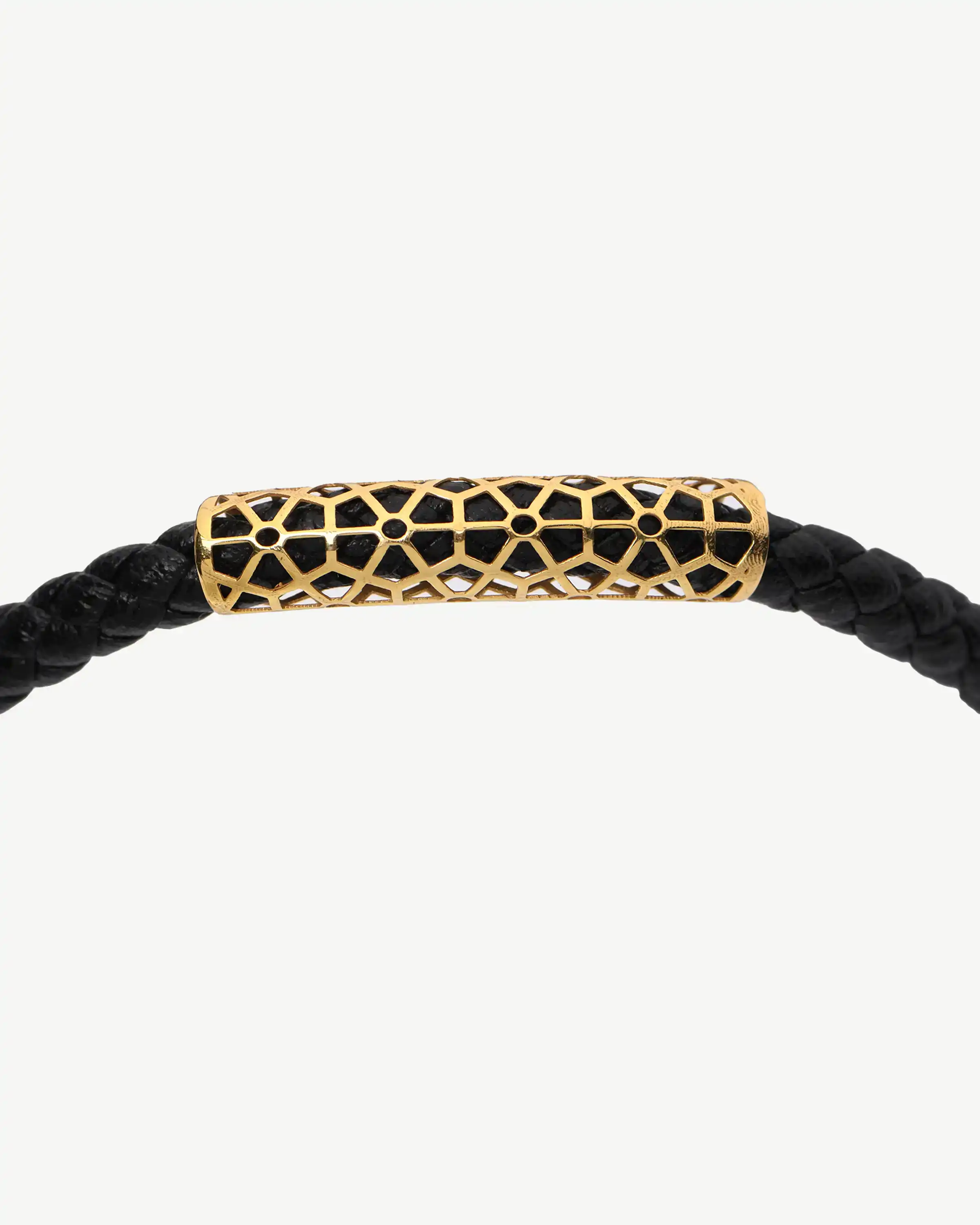 دستبند مردانه طلا چرم طرح فیوژن 2