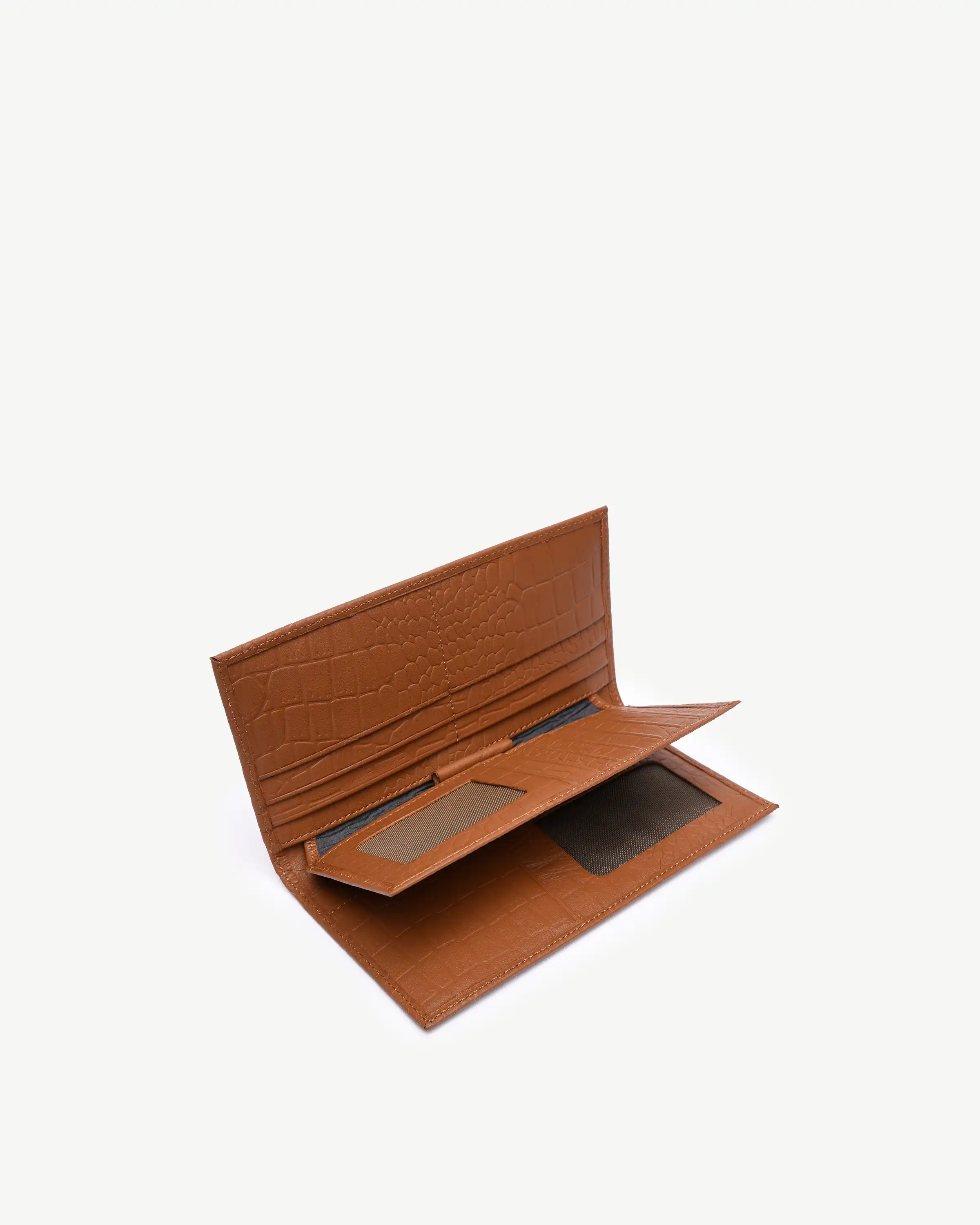 کیف پول کتی چرم طبیعی عسلی کروکودیل مردانه