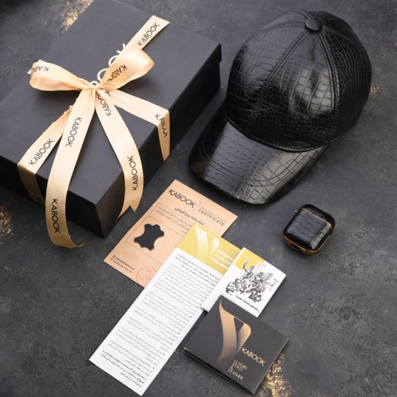 ست هدیه چرم کلاه و قاب ایرپاد مشکی