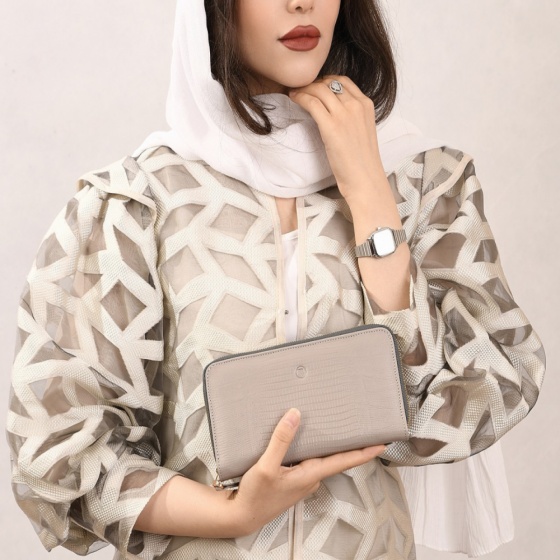کیف پول زنانه چرم خاکستری