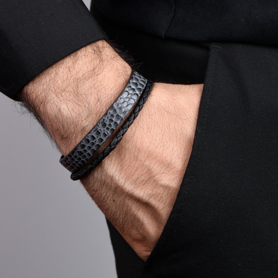 دستبند چرم 67 خاکستری