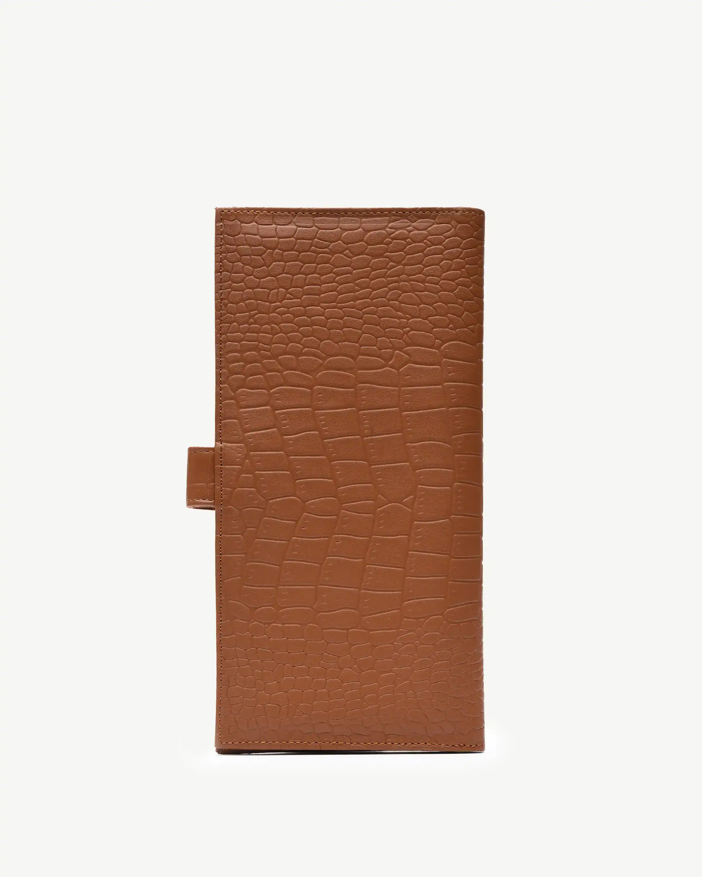 کیف دسته چک چرم طبیعی عسلی کروکودیل