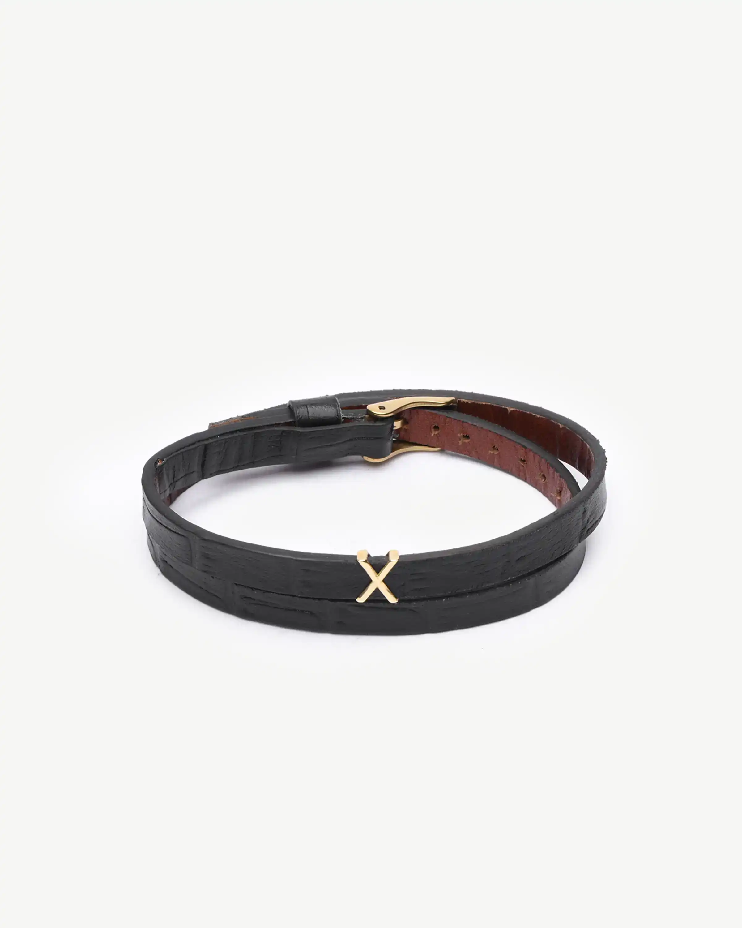 دستبند مردانه طلا چرم حرف X