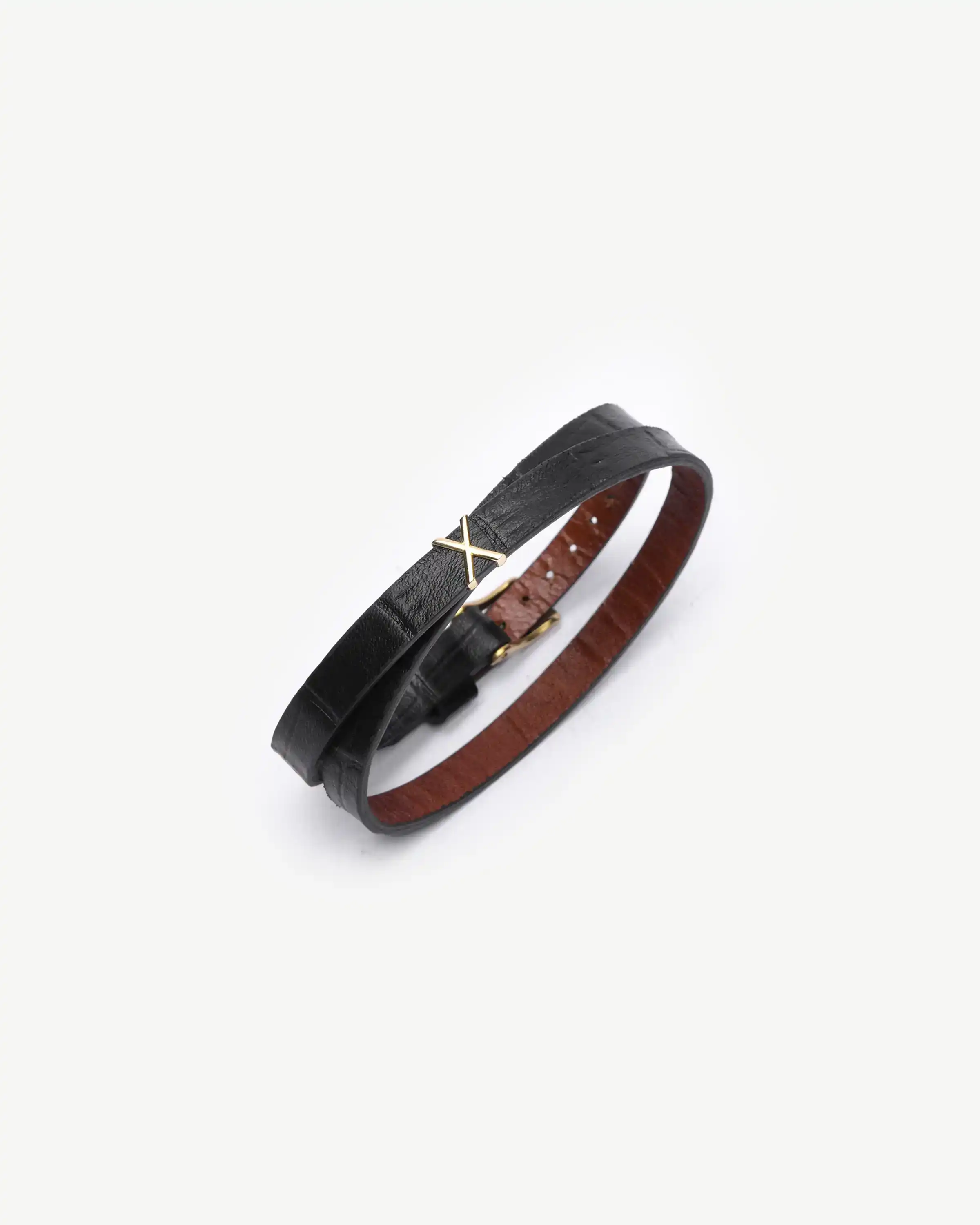 دستبند مردانه طلا چرم حرف X
