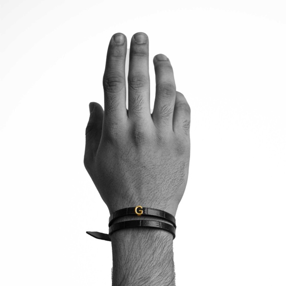 دستبند مردانه طلا چرم حرف G