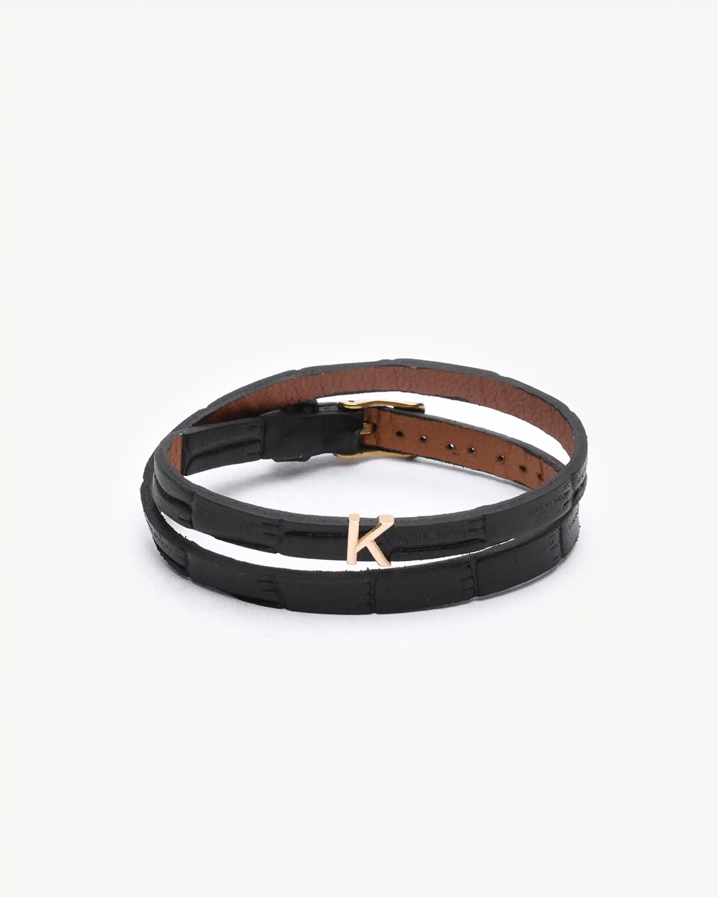 دستبند مردانه طلا چرم حرف K