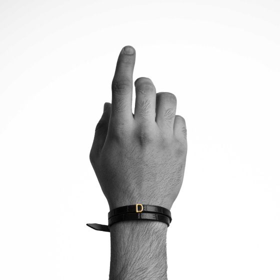 دستبند مردانه طلا چرم حرف D