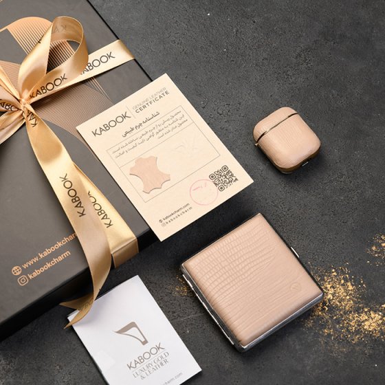 ست قاب ایرپاد و جعبه سیگار چرم کرم