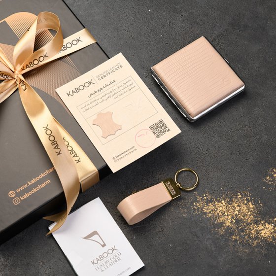 ست جاکلیدی و جعبه سیگار چرم کرم