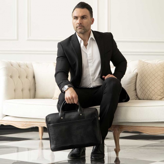 کیف اداری طرح گاندو چرم لیزارد مشکی