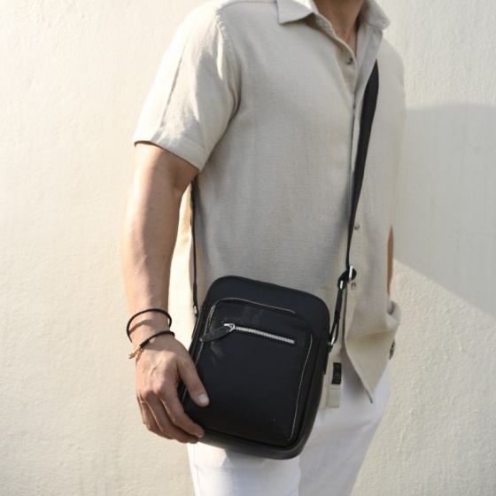 کیف کراس بادی مردانه طرح هامون چرم فلوتر مشکی