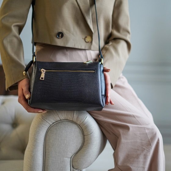 کیف زنانه مجلسی طرح نسیم چرم لیزارد مشکی