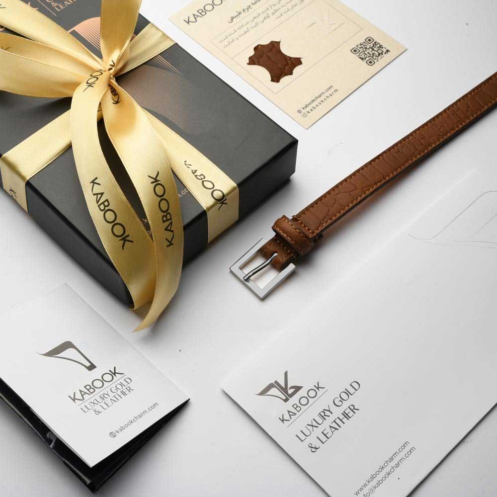 کمربند زنانه چرم عسلی