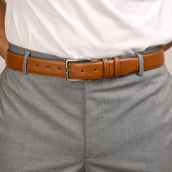 کمربند چرم مردانه پشت کراست عسلی