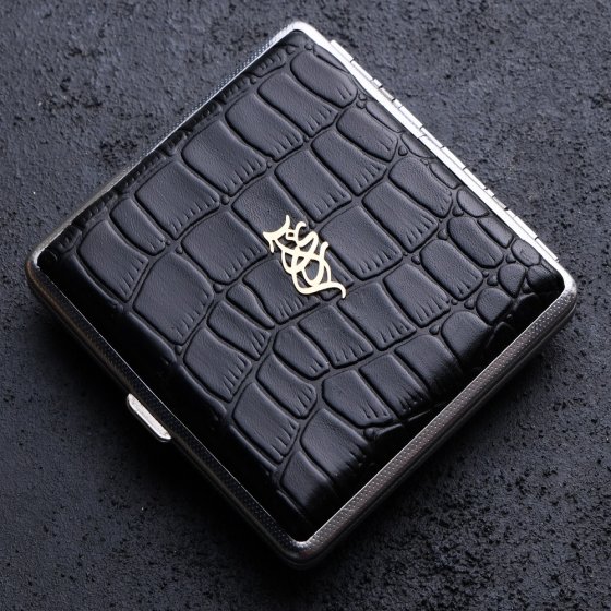 جعبه سیگار طلا چرم اسم آرین