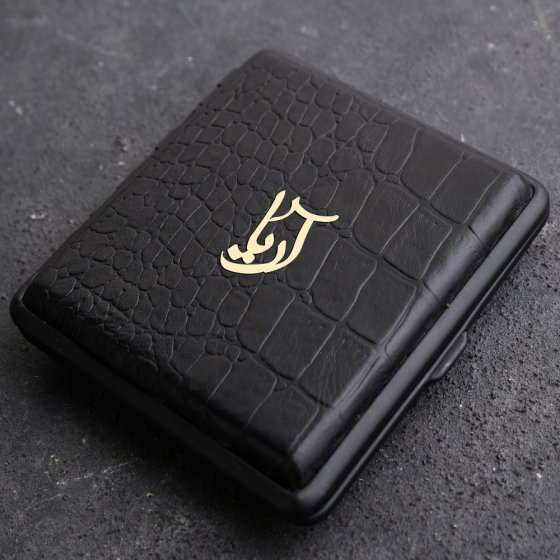 جعبه سیگار طلا چرم اسم آریا