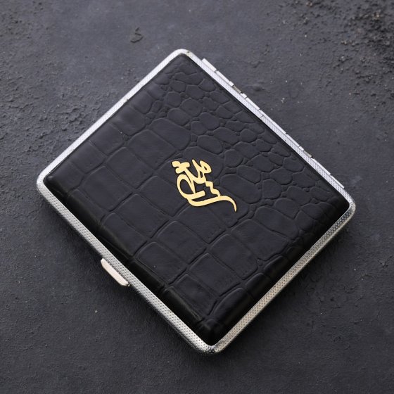 جعبه سیگار طلا چرم اسم میثم