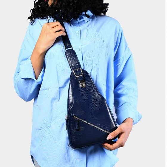 کیف دوشی ویتارا چرم سورمه ای لیزارد زنانه