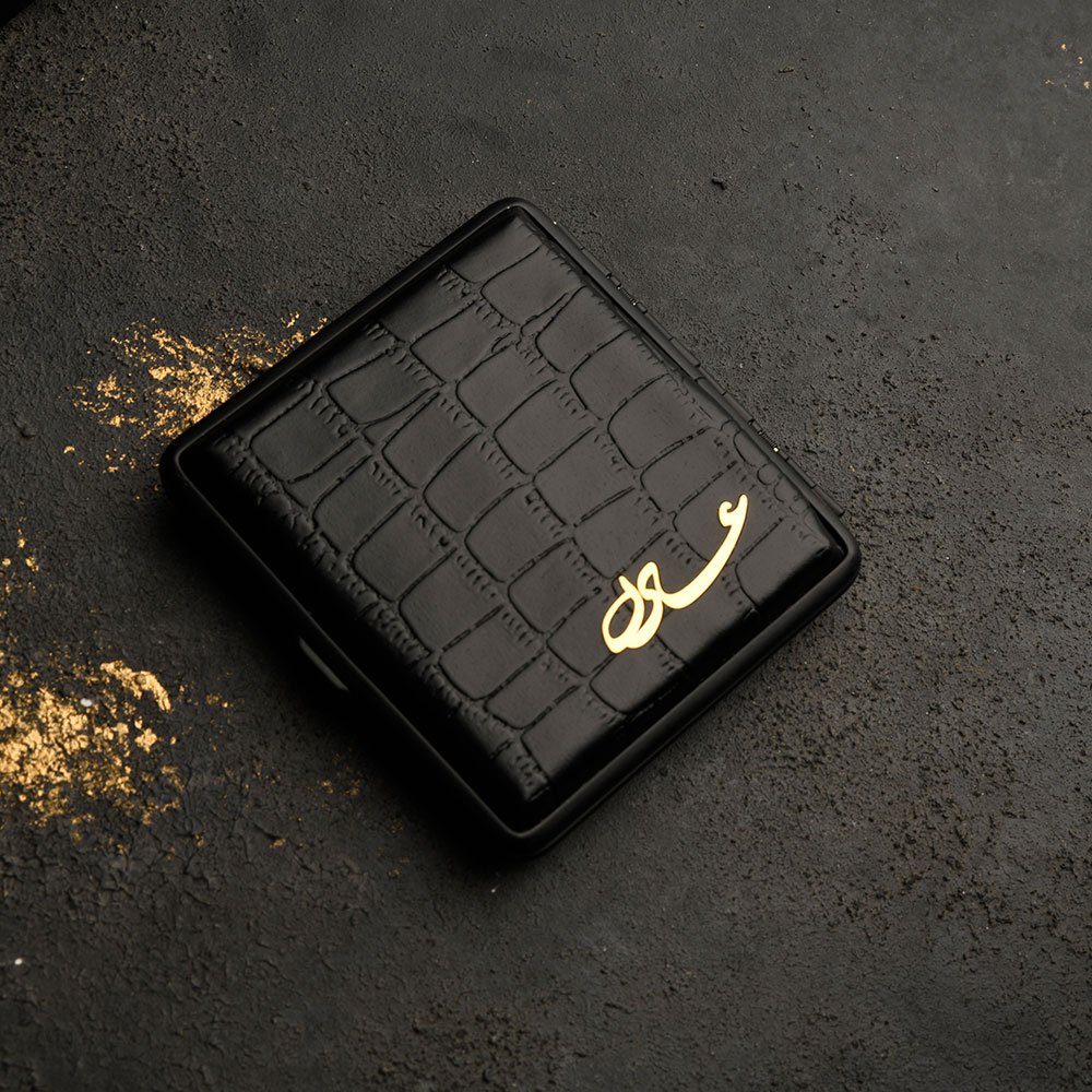 جعبه سیگار طلا چرم اسم عادل