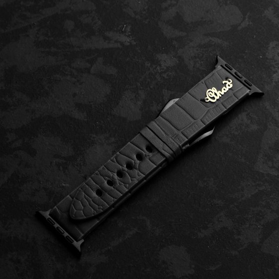 بند اپل واچ چرم با پلاک اسم احد