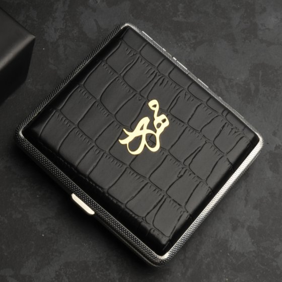 جعبه سیگار طلا چرم اسم مهراد