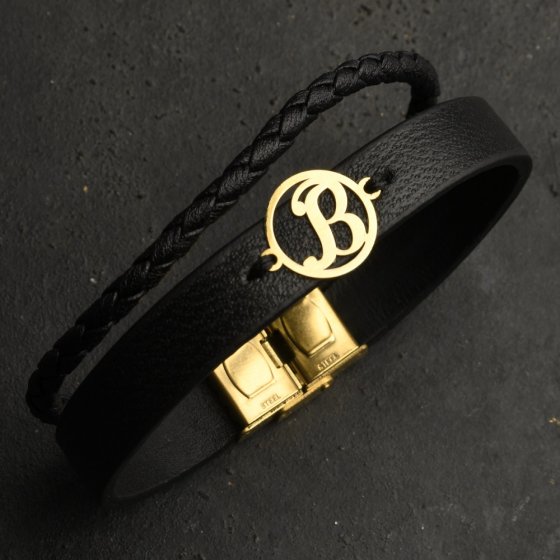دستبند طلا چرم حرف B