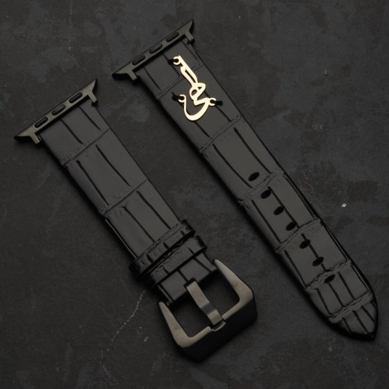 بند اپل واچ طلا چرم پلاک الهی