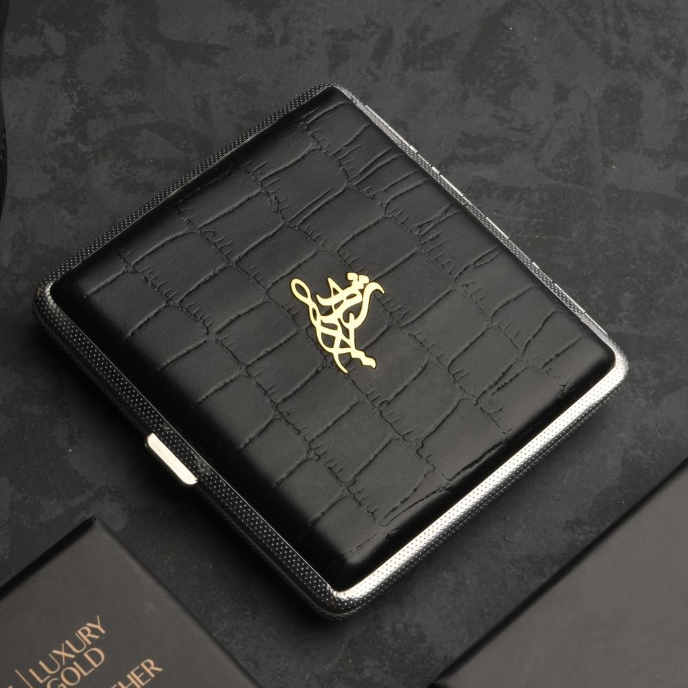 جعبه سیگار طلا چرم اسم شهریار