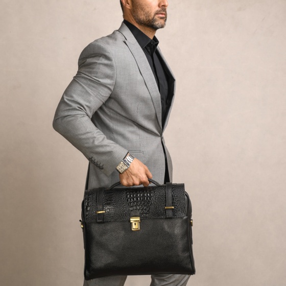 کیف دیپلمات طرح شانت چرم فلوتر مشکی