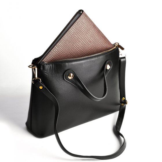 کیف مجلسی زنانه طرح افروز چرم ساده مشکی