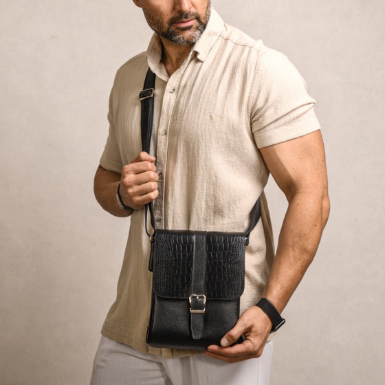 کیف کراس بادی مردانه طرح سپنتا چرم فلوتر مشکی