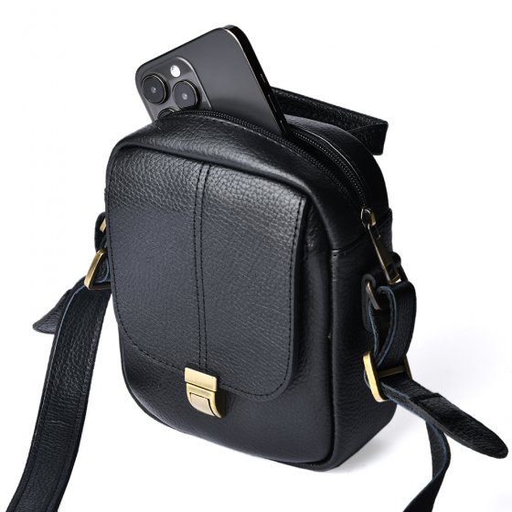 کیف دوشی مردانه طرح نگین کوچک چرم فلوتر مشکی