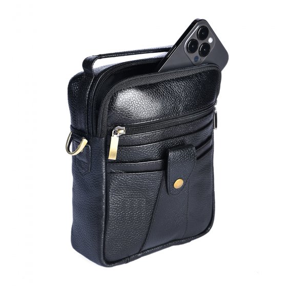 کیف کراس بادی مردانه طرح مینی اطلس چرم فلوتر مشکی