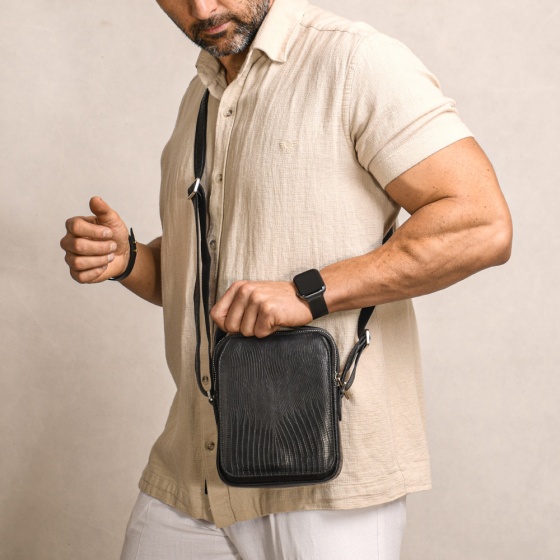 کیف کراس بادی طرح مینی شروین چرم لیزارد مشکی