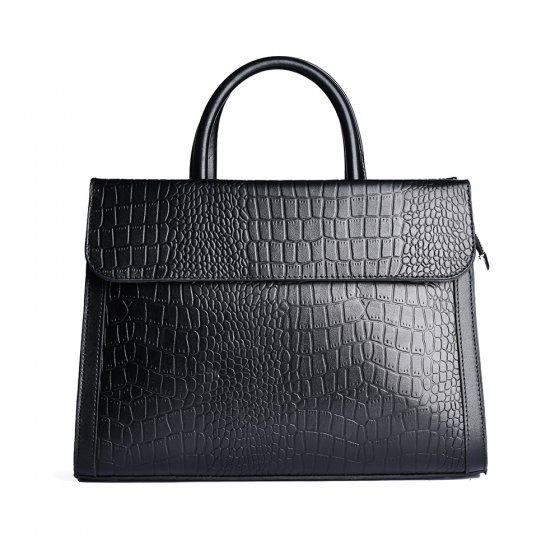 کیف اداری زنانه طرح مینی ساشا چرم کروکودیل مشکی A4
