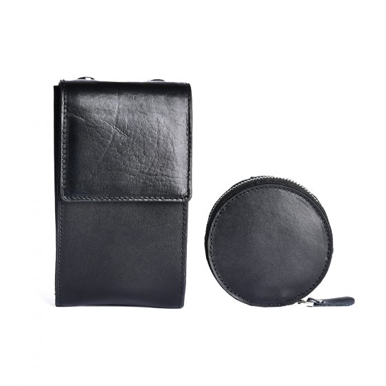 کیف کمری دو تیکه چرم ساده مشکی