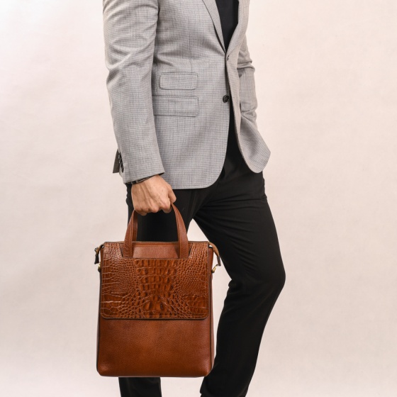 کیف اداری مردانه طرح مینی سپهر چرم فلوتر عسلی