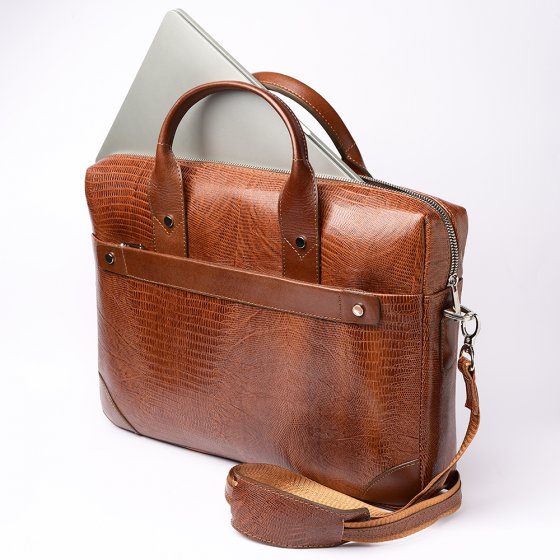 کیف اداری طرح گاندو چرم لیزارد عسلی