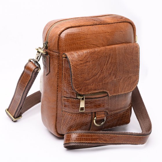 کیف کراس بادی مردانه طرح کارنیا چرم لیزارد عسلی