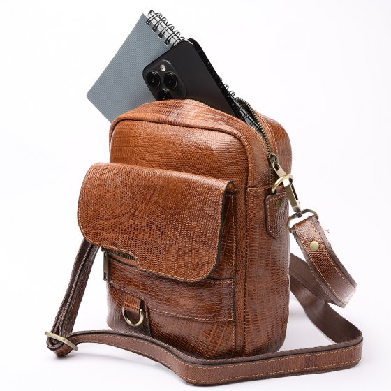 کیف کراس بادی مردانه طرح کارنیا چرم لیزارد عسلی