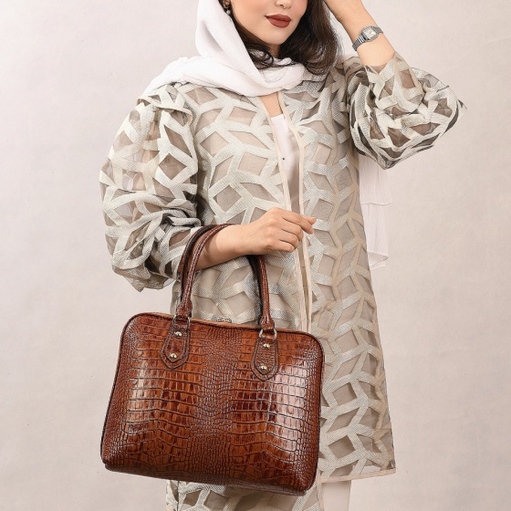 کیف زنانه مجلسی طرح نازنین چرم کروکودیل عسلی