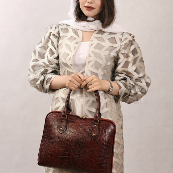کیف زنانه مجلسی طرح نازنین چرم کروکودیل زرشکی