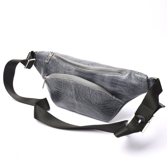 کیف کمری طرح شاهین چرم لیزارد طوسی