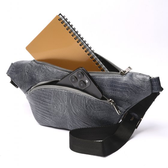 کیف کمری طرح شاهین چرم لیزارد طوسی