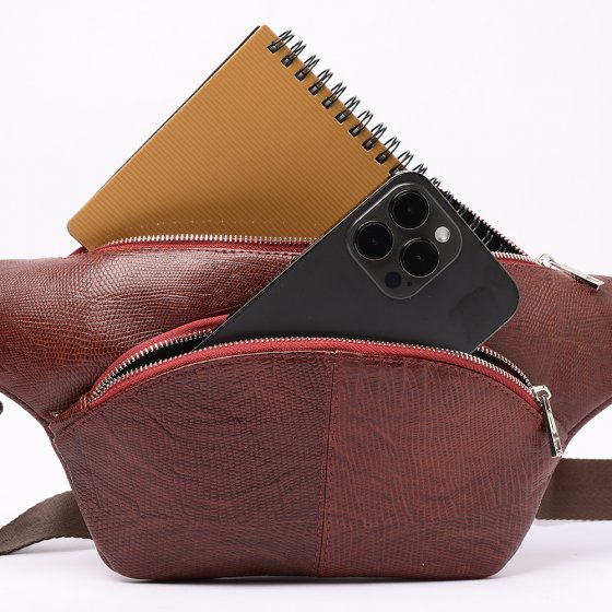 کیف کمری طرح شاهین چرم لیزارد زرشکی